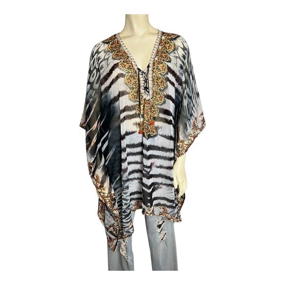 Akaru XL Caftan Cover Up Sheer Swim Beach Cruise Summer Dress Beaded - Picture 1 of 12